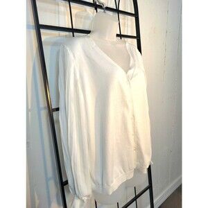 Adrianna Papell Cream Button Up Cardigan Billowy Puff Sleeves Layering Piece OS